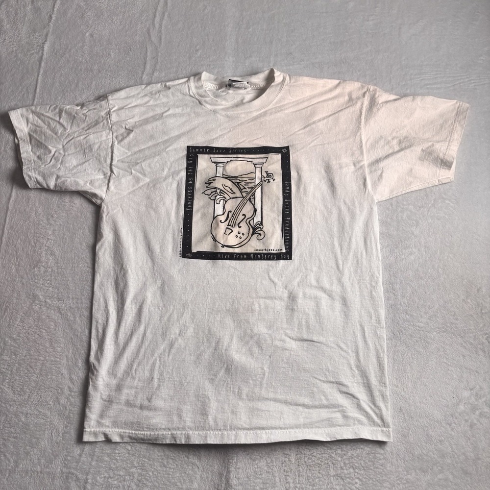 VTG 2000 Sandy Short Productions Smooth Jazz White Short Sleeve Shirt Men's‎ XL